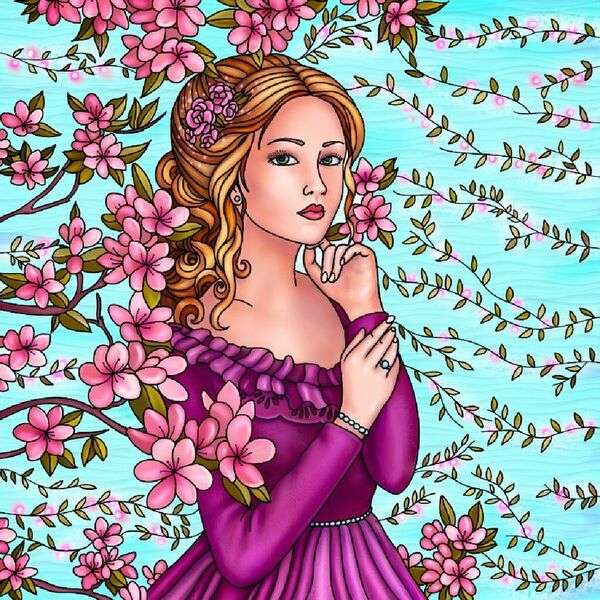Girl among flower branches online puzzle