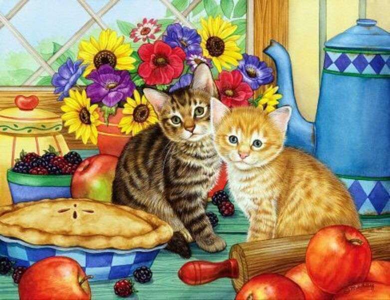 Gattini appollaiati sul tavolo puzzle online