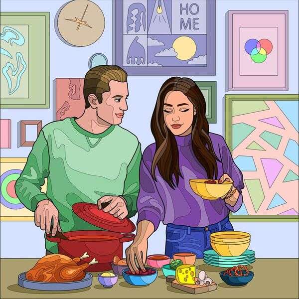 Casal apaixonado na cozinha #48 quebra-cabeças online