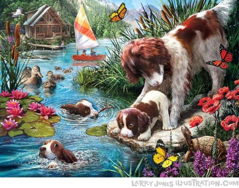Cachorro caiu no lago puzzle online