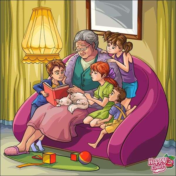 Oma leest voor aan haar kleinkinderen online puzzel