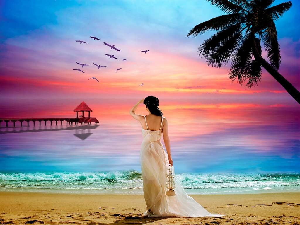 woman on the shore of the beach jigsaw puzzle online