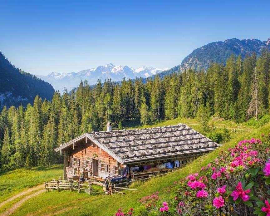 casă de lemn la munte puzzle online