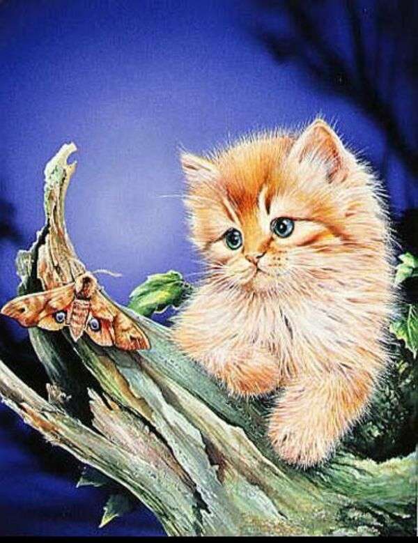 kattunge uppflugen på en trädstam pussel på nätet