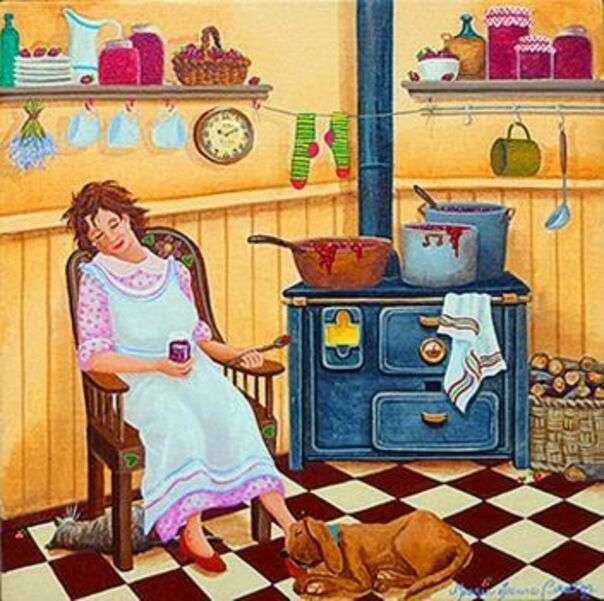 Exhausted lady in the kitchen jigsaw puzzle online
