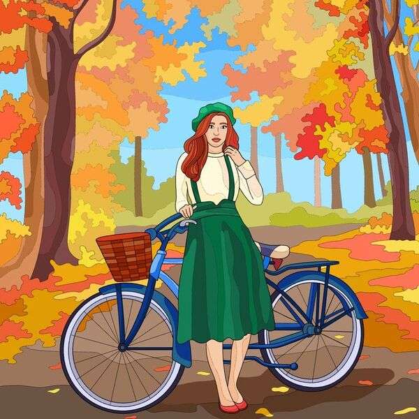 La fille monte un vélo par la forêt puzzle en ligne