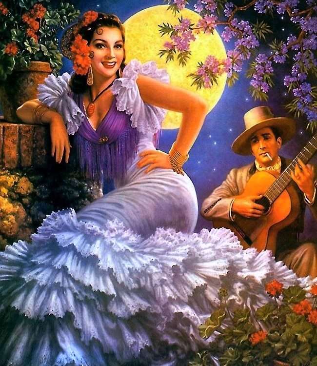 flamenco and guitarist in the moonlight jigsaw puzzle online