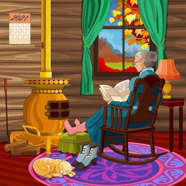 La signora legge accanto al camino puzzle online