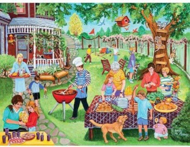 Family enjoying a barbecue online puzzle