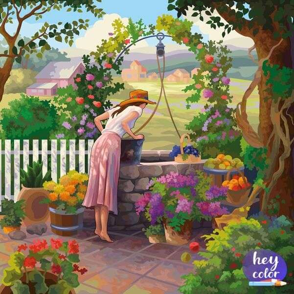 Doamnă care are grijă de grădina ei puzzle online