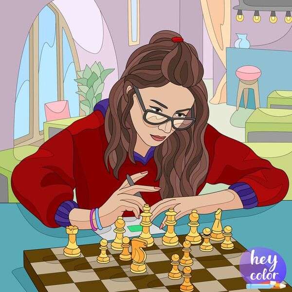 Chica jugando ajedrez rompecabezas en línea