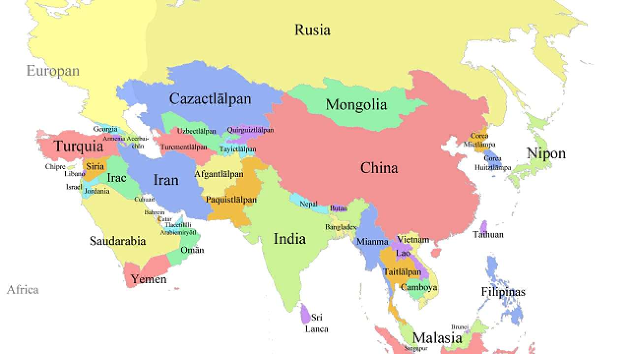 Mapa kontinentu Asie skládačky online