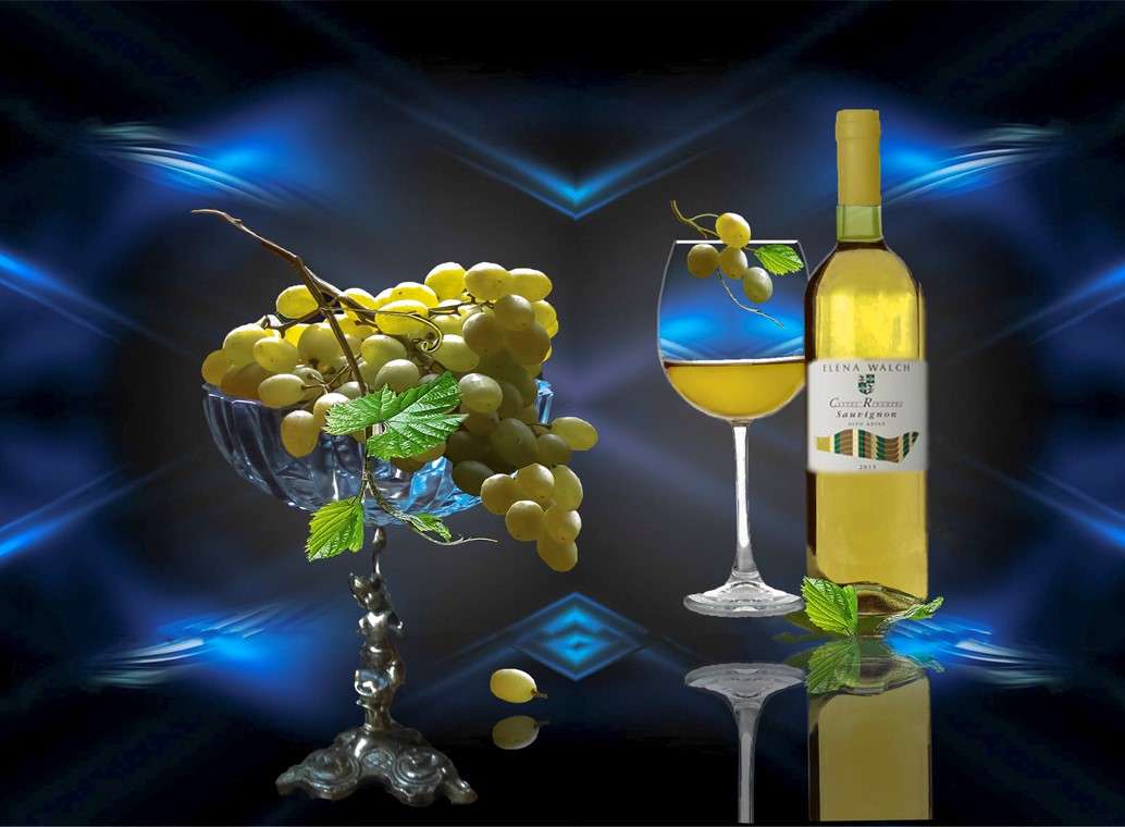 uvas y botella de moscatel rompecabezas en línea