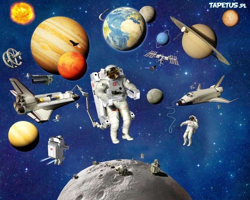 Ruimte-planeten, voertuigen, kosmonauten legpuzzel online