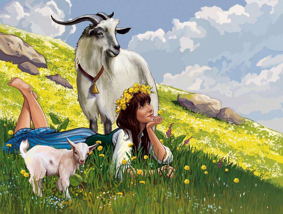 пастушка с козами онлайн-пазл
