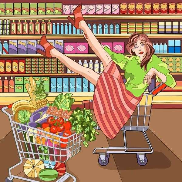 Blij meisje in de supermarkt online puzzel