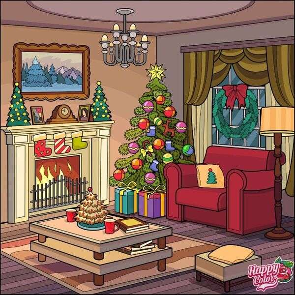 Gyönyörű nappali egy ház karácsonykor #22 kirakós online