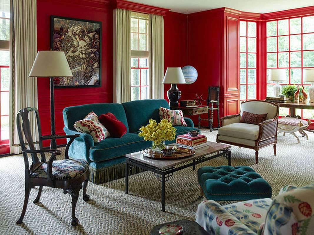 sala de estar com paredes vermelhas puzzle online