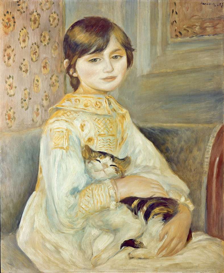 Pierre Auguste Renoir - Julie Manet με γάτα παζλ online