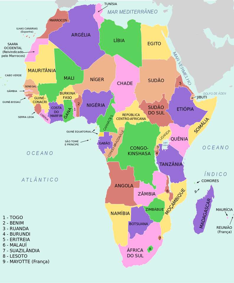 KARTA - AFRIKA KONTINENT Pussel online