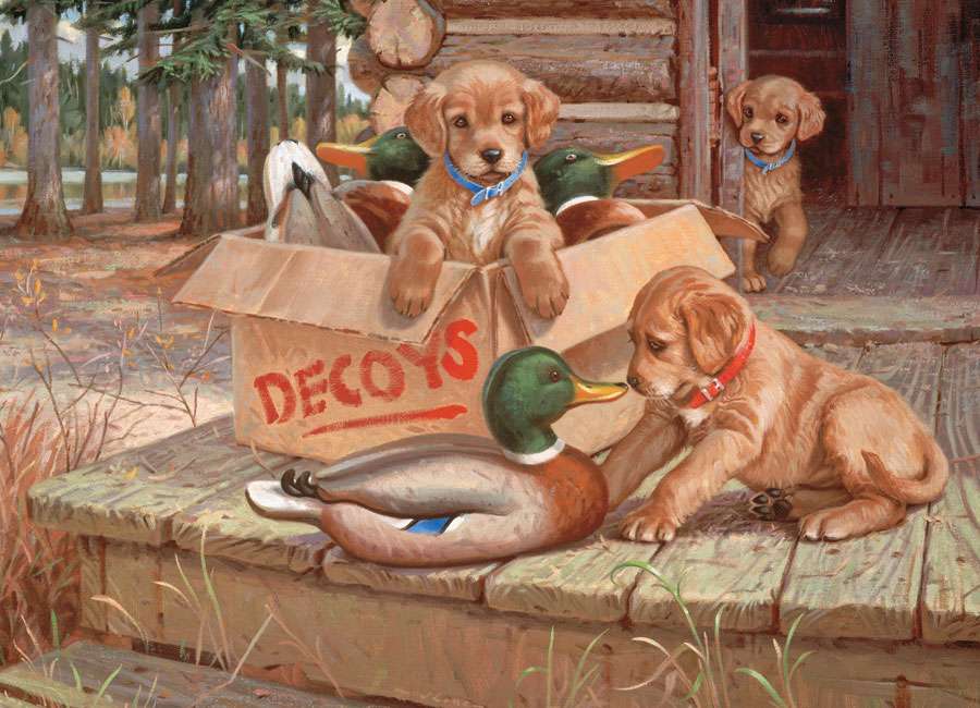 кученца, които играят с патици играчки онлайн пъзел