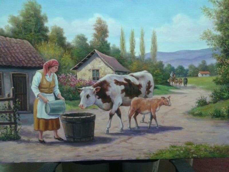 Dame füttert ihr Vieh Online-Puzzle
