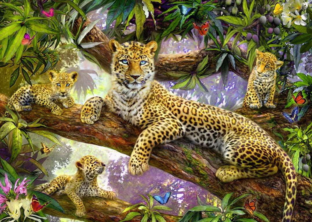 Leopard familj pussel på nätet