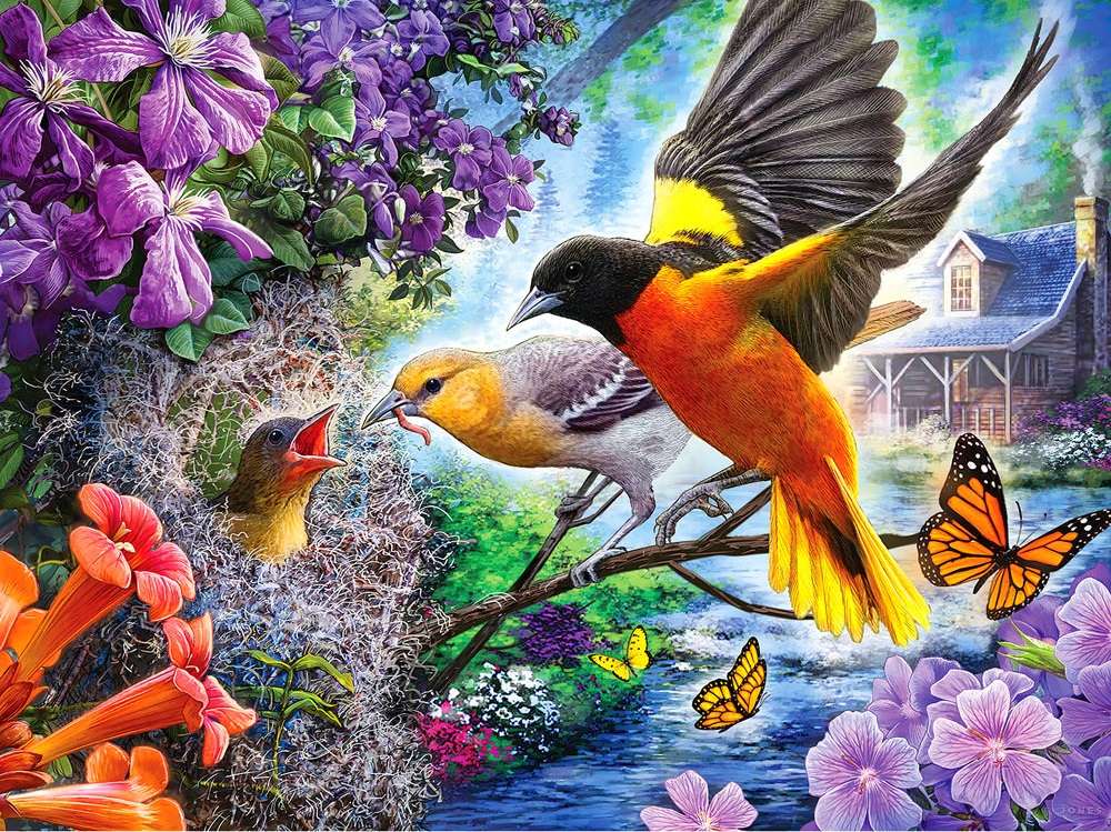 păsări mici care își hrănesc puii jigsaw puzzle online