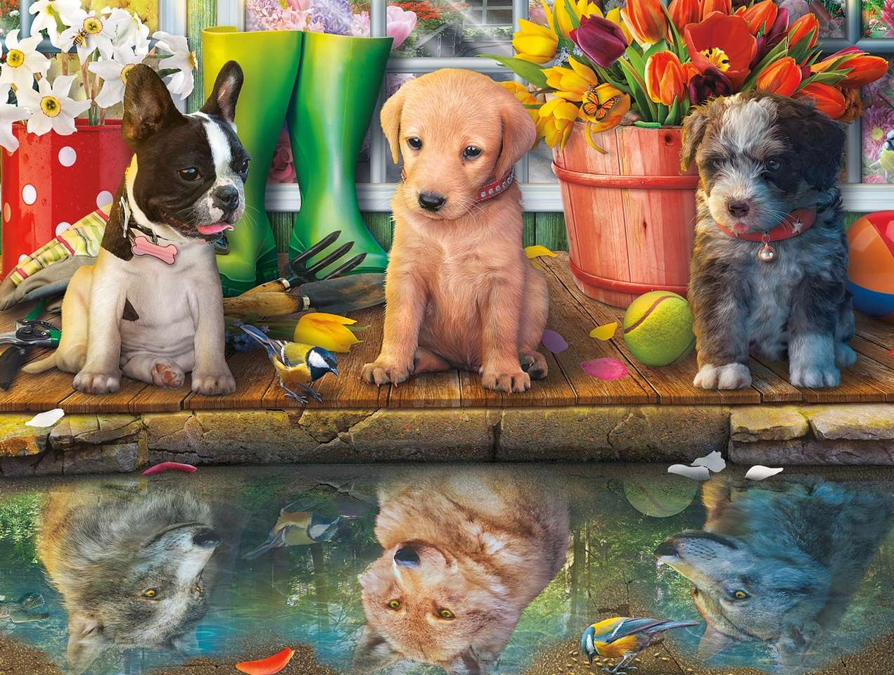 Visurile unui cățel de viață de câine jigsaw puzzle online