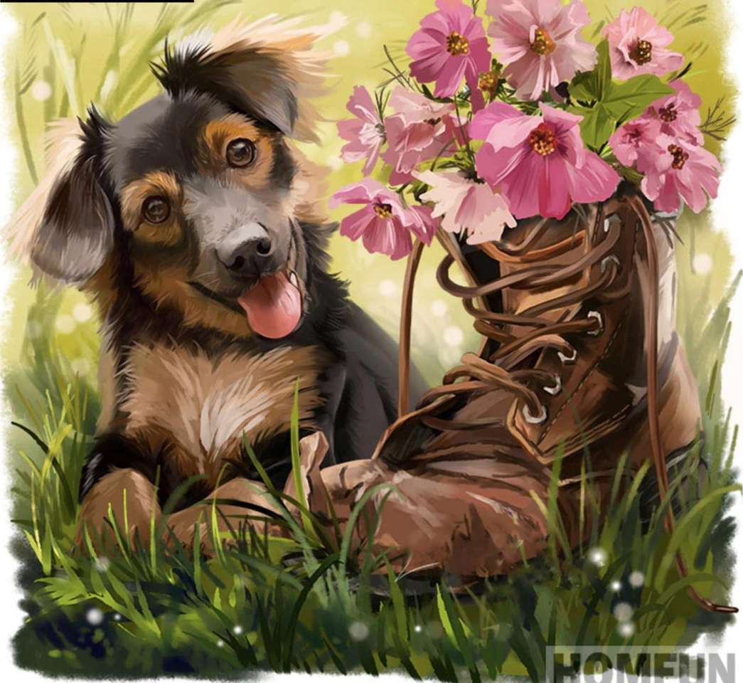 Рисувана картина с кученце онлайн пъзел