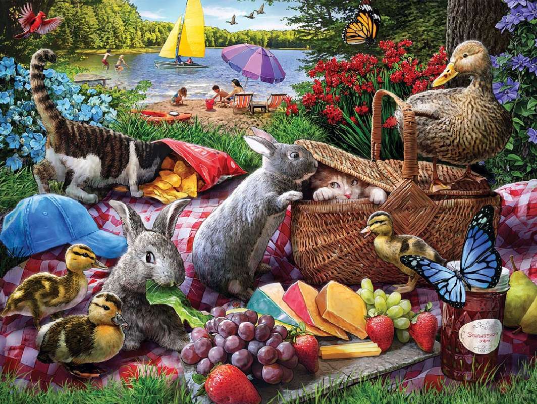 animali che mangiano dal cestino da picnic puzzle online