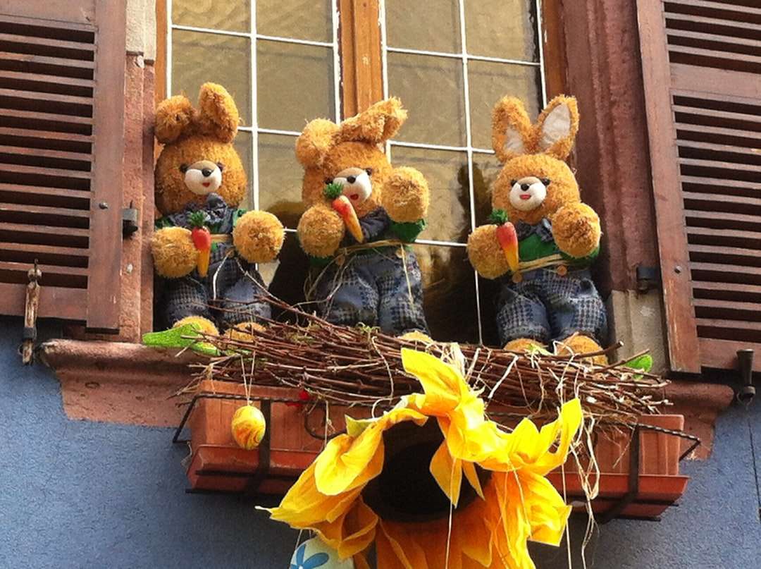 drie gele konijnen knuffels legpuzzel online