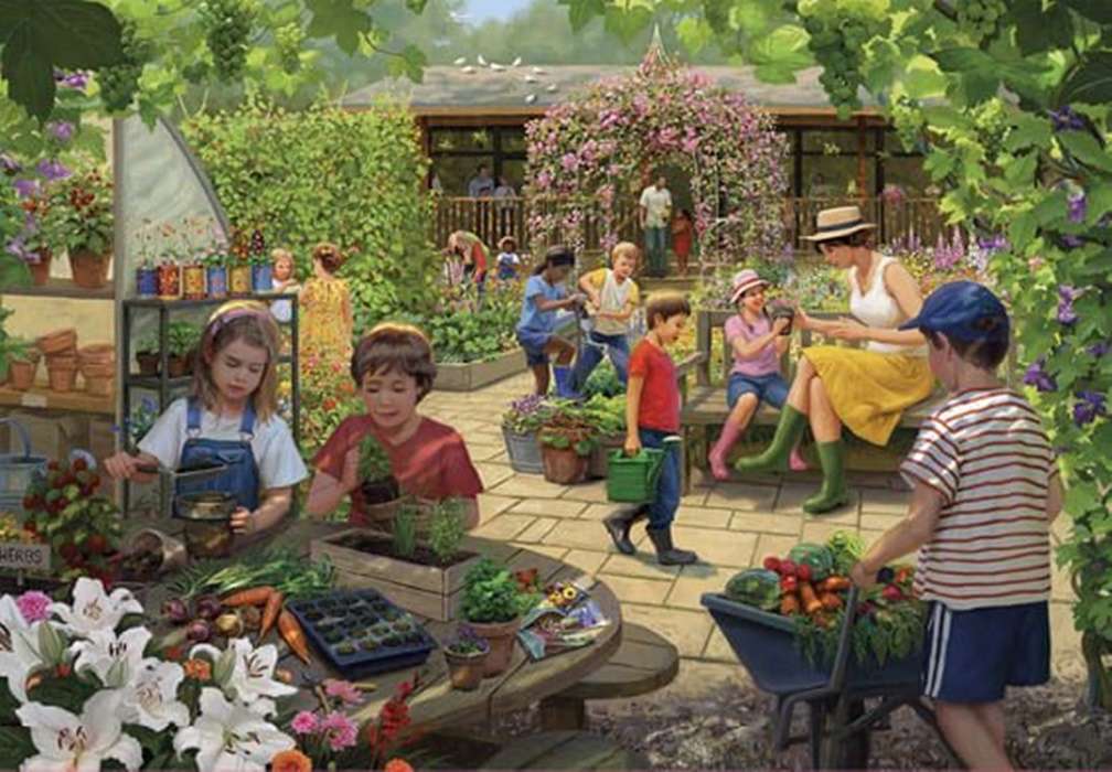 дети работают в саду онлайн-пазл