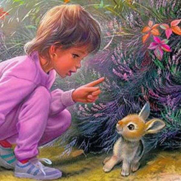 Маленька дівчинка лає кролика пазл онлайн
