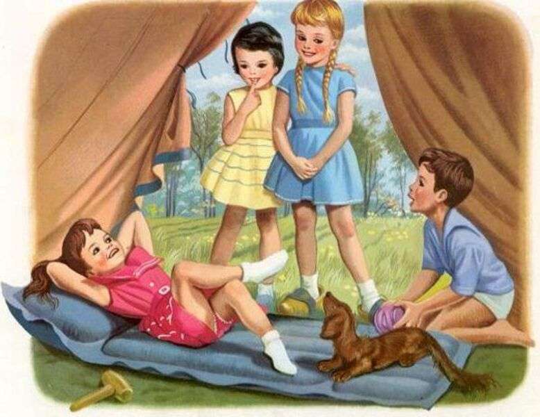 Дети в палатке пазл онлайн