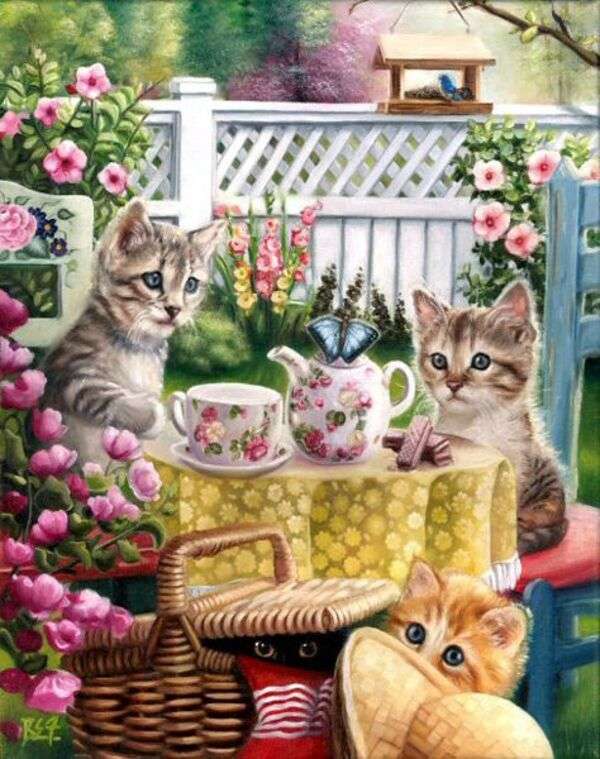Koťata sedící na zahradě #21 skládačky online