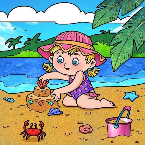 Niñita jugando en la playa rompecabezas en línea