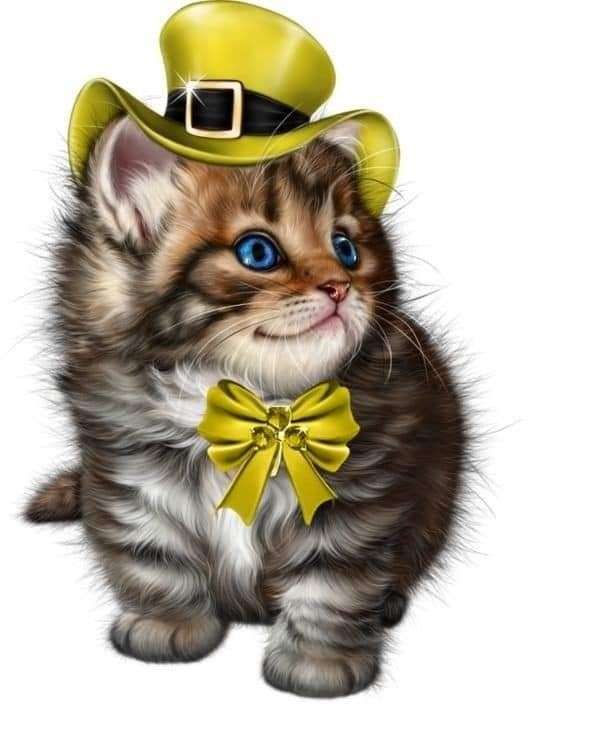 Kätzchen mit einem gelben Hut #27 Online-Puzzle