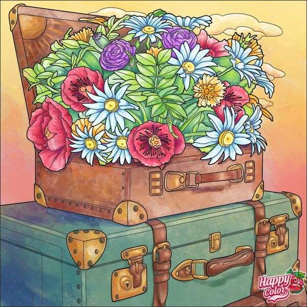 Szép virágkompozíció a 4-es bőröndben online puzzle