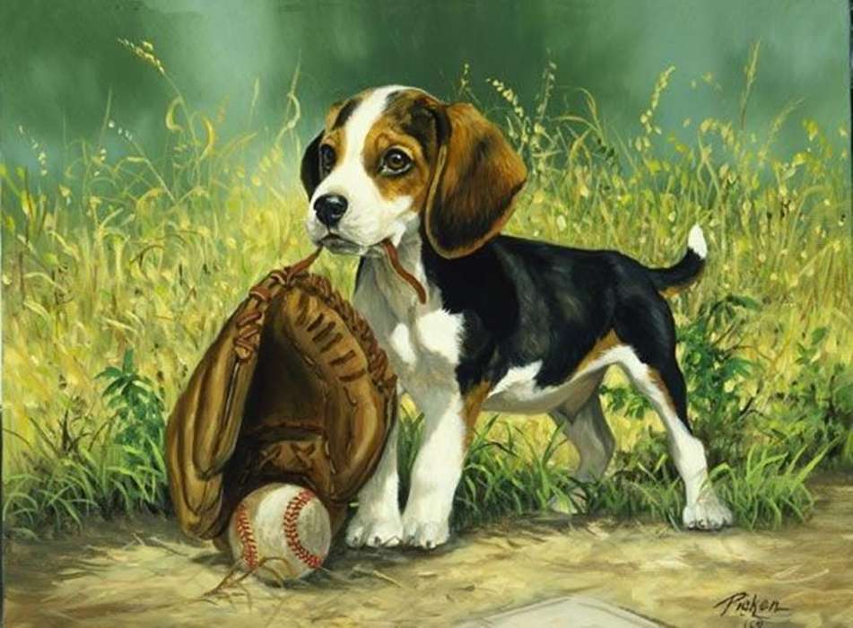 puppy with baseball glove online puzzle