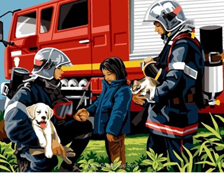 Feuerwehrleute retten den Hund eines Mädchens Online-Puzzle