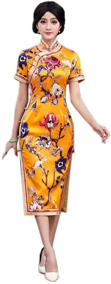 Дама в модном китайском платье Cheongsam № 40 онлайн-пазл