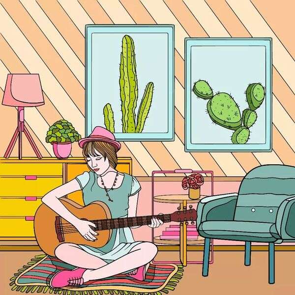 Flicka spelar gitarr #1 Pussel online