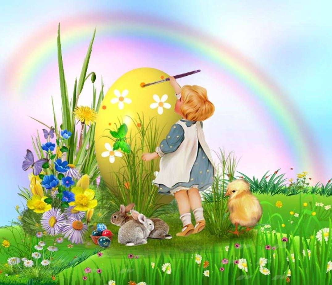 Húsvéti tojásfestés a réten online puzzle