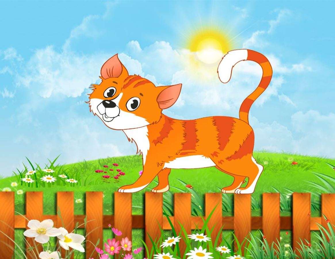 Kattunge klättrade på staketet Pussel online