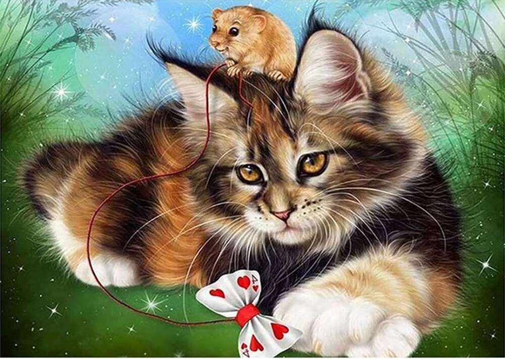 pisică care se joacă cu șoarecele puzzle online