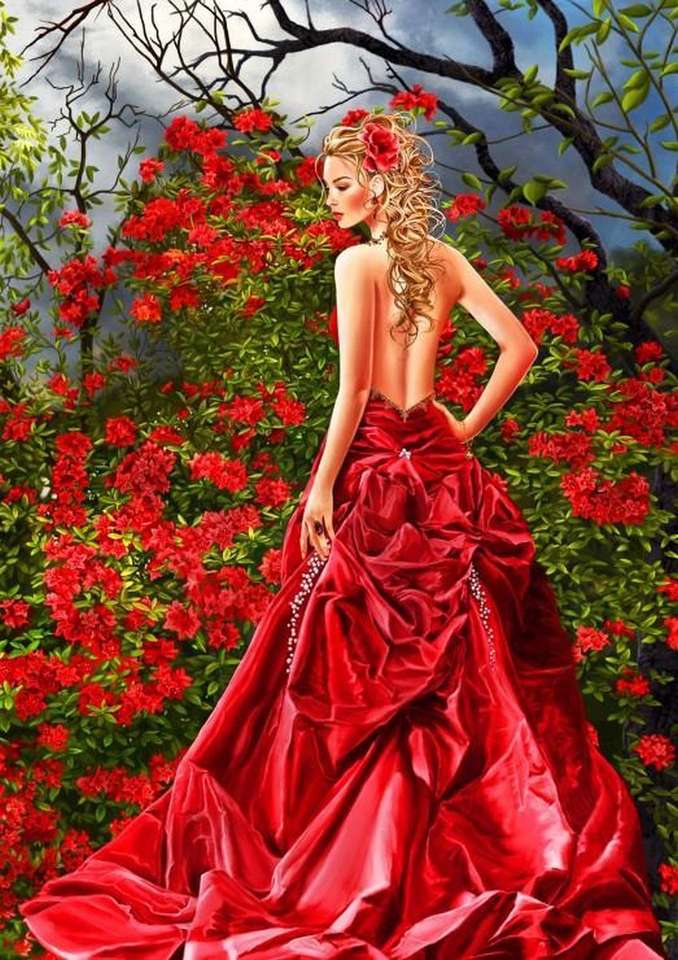 La dama del vestido rojo rompecabezas en línea