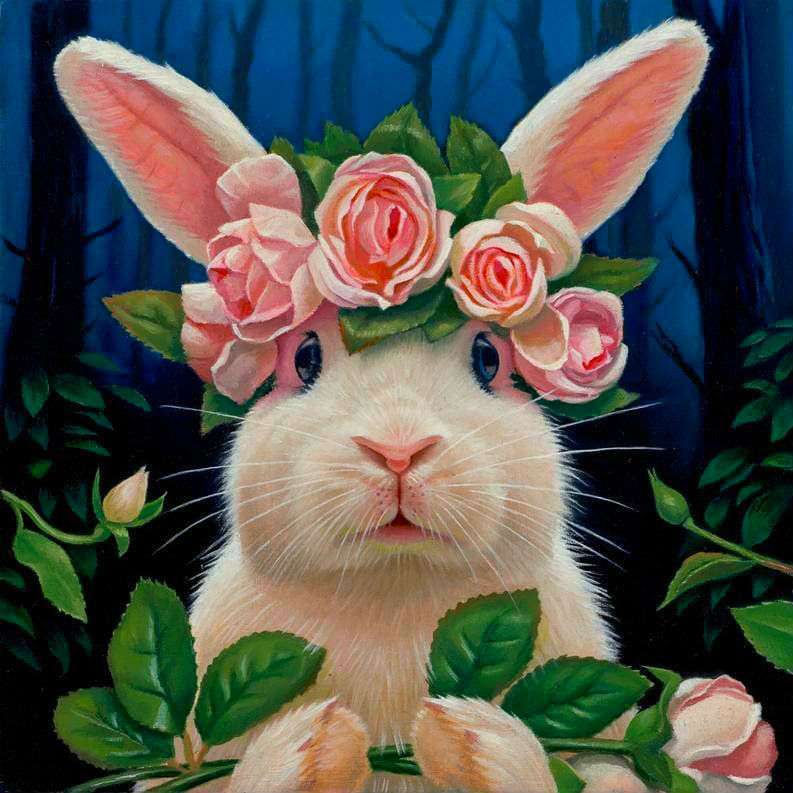 konijn met bloemen haarband online puzzel