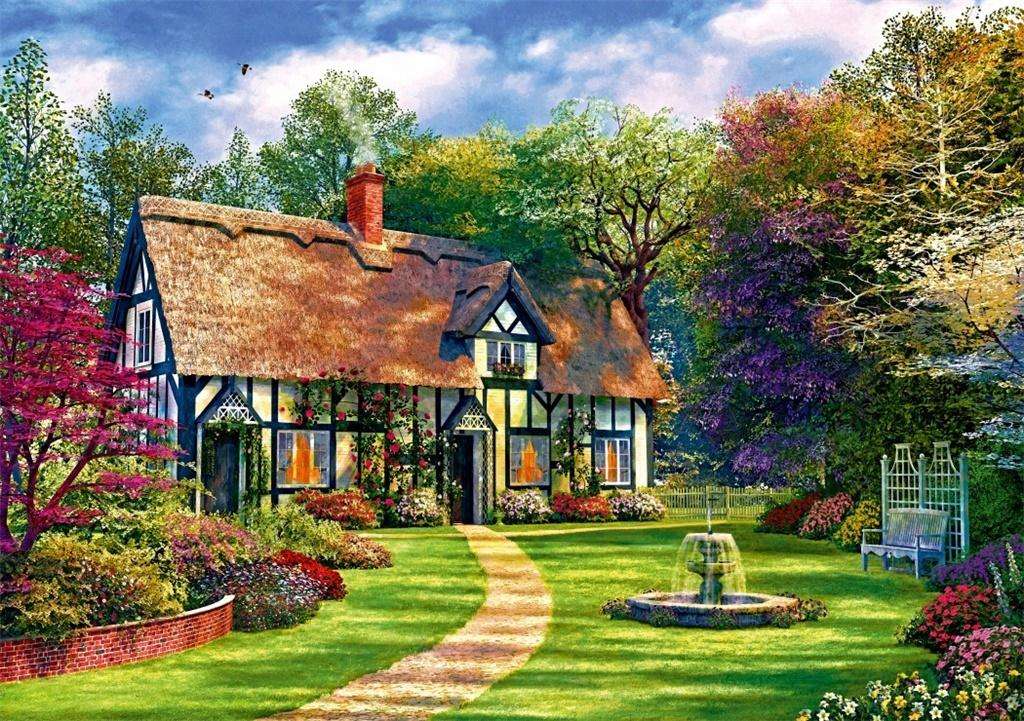 Uma casa sob um telhado de palha na Inglaterra quebra-cabeças online