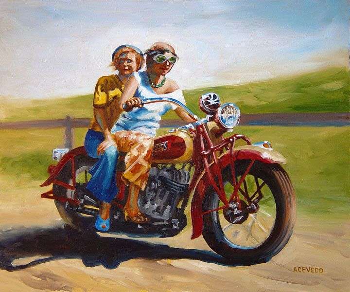 Två tjejer på motorcykel #6 pussel på nätet